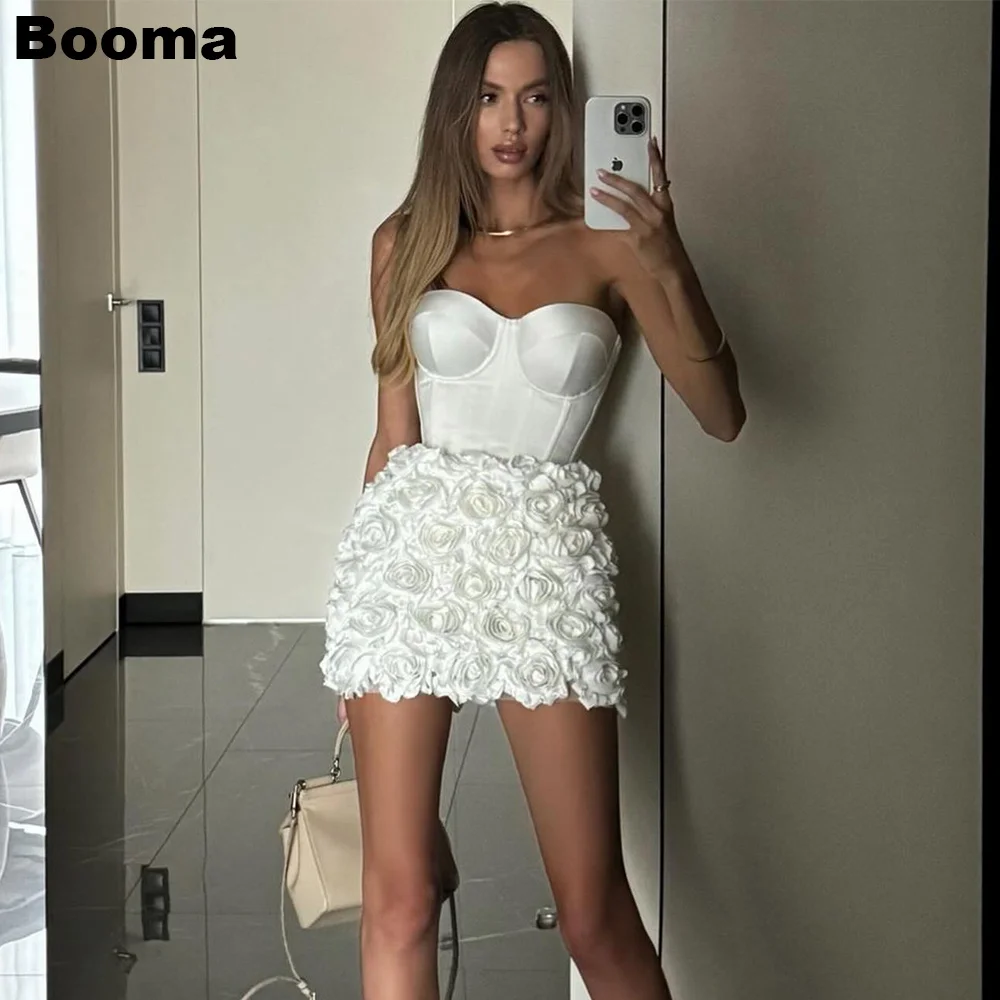 Booma A-Line Short Mermaid Wedding Party Dresses Sweetheart Satin Flowers Bridals Prom Gown Women\'s Prom Dress Outfits Customize