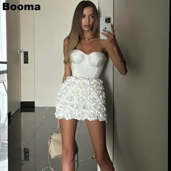 Booma A-Line Kısa Denizkızı Düğün Elbiseleri Sevgiliye Saten Çiçekler Bridals balo elbisesi kadın Balo Elbise Kıyafetler Özelleştirmek