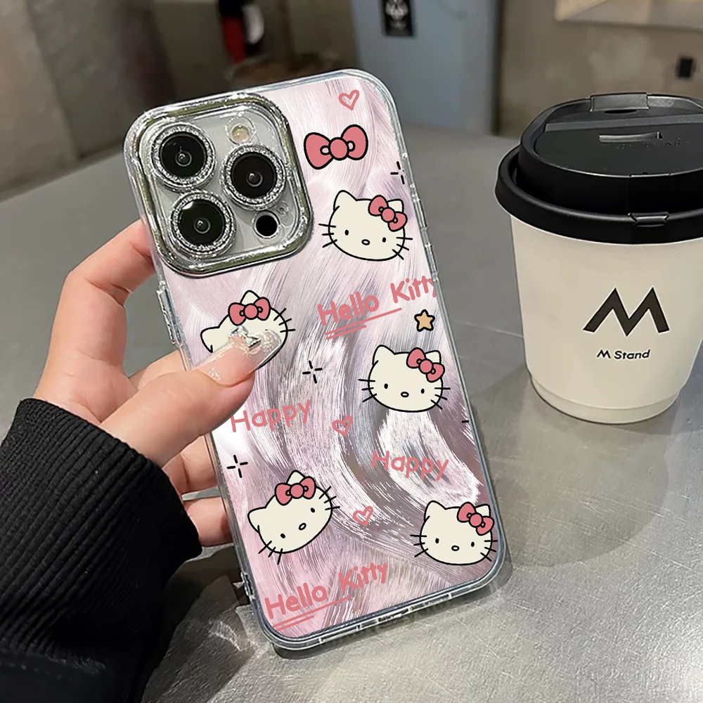 

hello kitty silicone phone case for iphone 16 15 14 plus 13 12 11 pro max cover Luxury bowknot funda cartoon CAT cases carcasa