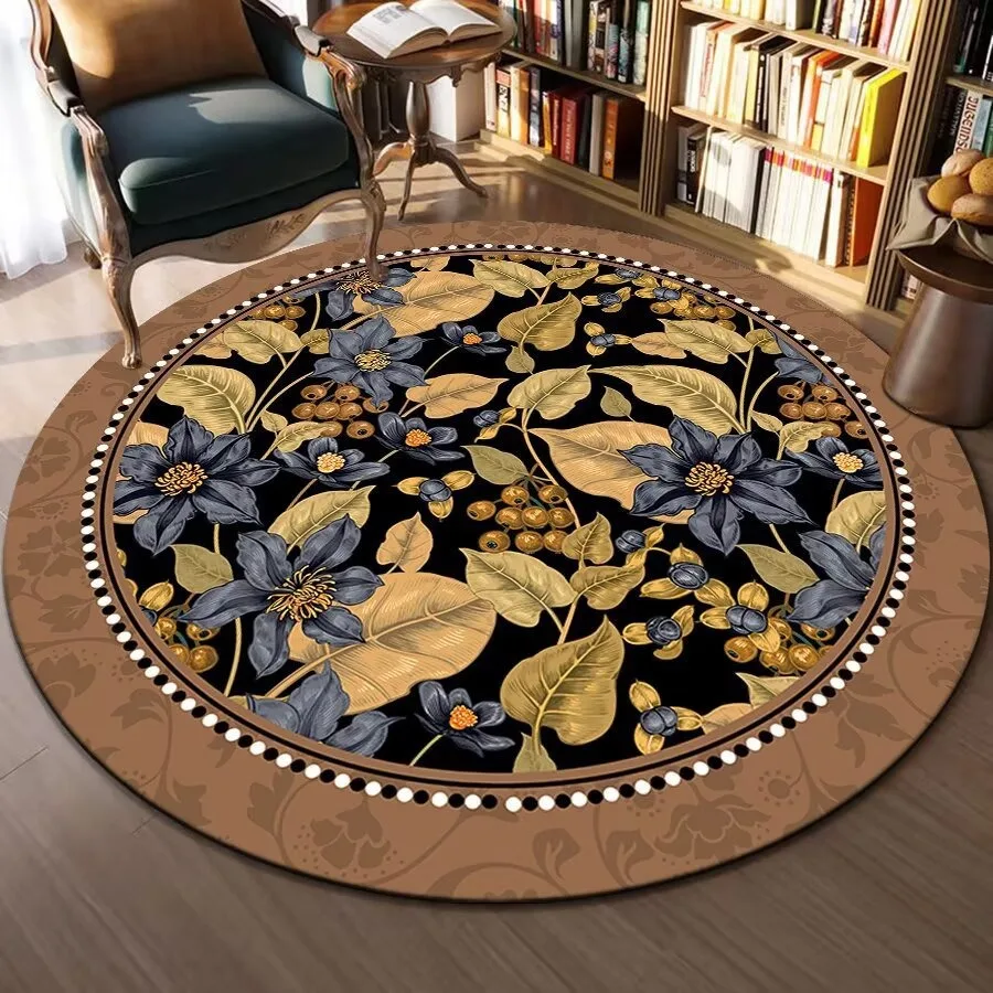Round Area Rug with  & Landscape Motifs – Exquisite Artistic Style, Soft Durable Floor Decor for Bedroom