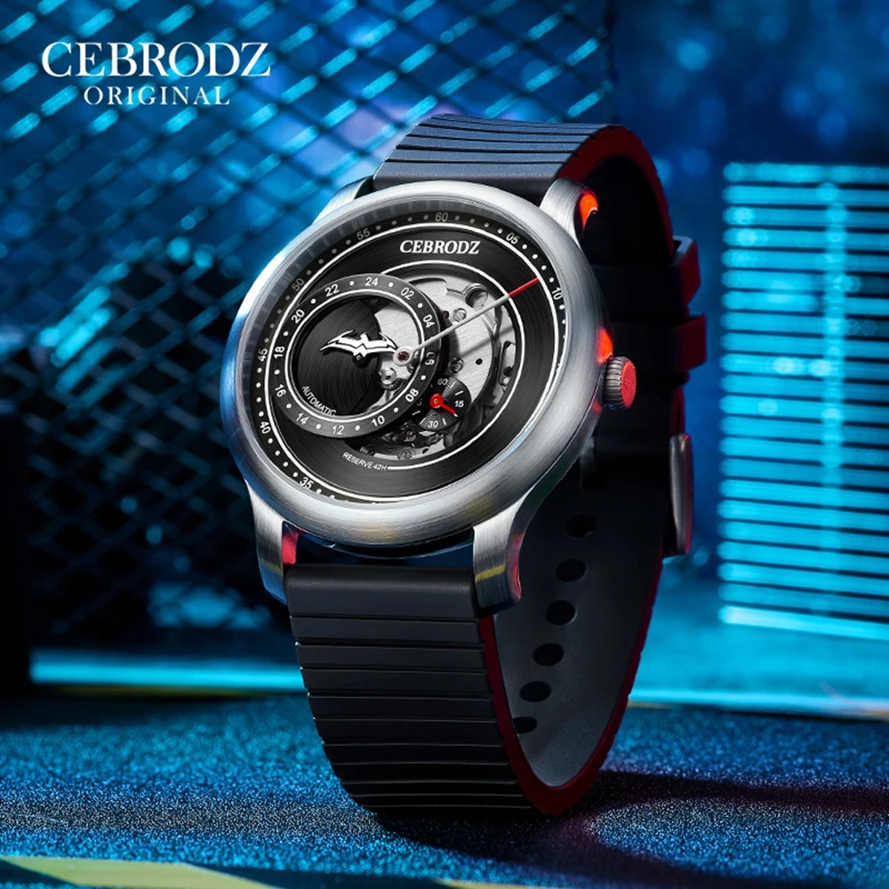 Luxury Skeleton Watch Fashion Automatic Watch Men Sports Mechanical Wristwatches 45mm CEBRODZ Luminous One Hand Clocks Top Brand