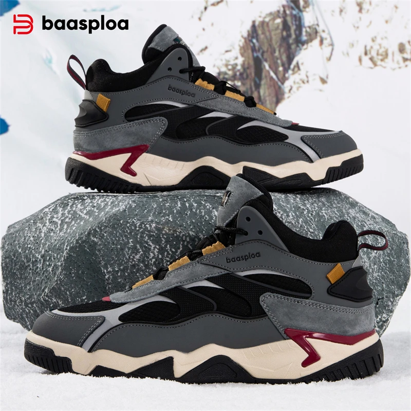 Winter Men Leather Casual Sneakers New Fashion Waterproof Sport Shoes for Men Comfort Plush Warm Male Sneakers Non-Slip Outdoor