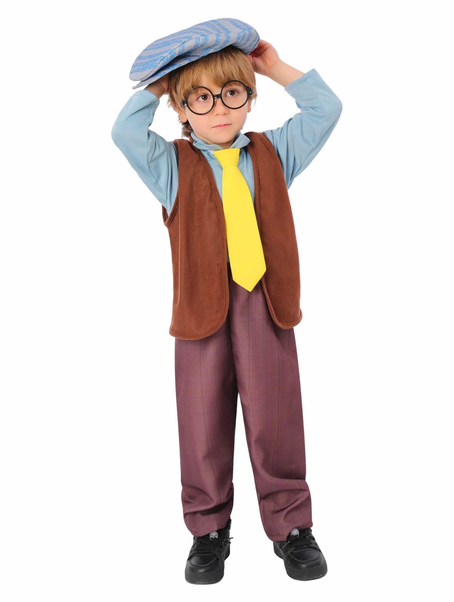 Grand-père Cosplay Chemise Marron avec Accessoires, ixdes Enfants, Carnaval d'Halloween, Spectacle Maternelle