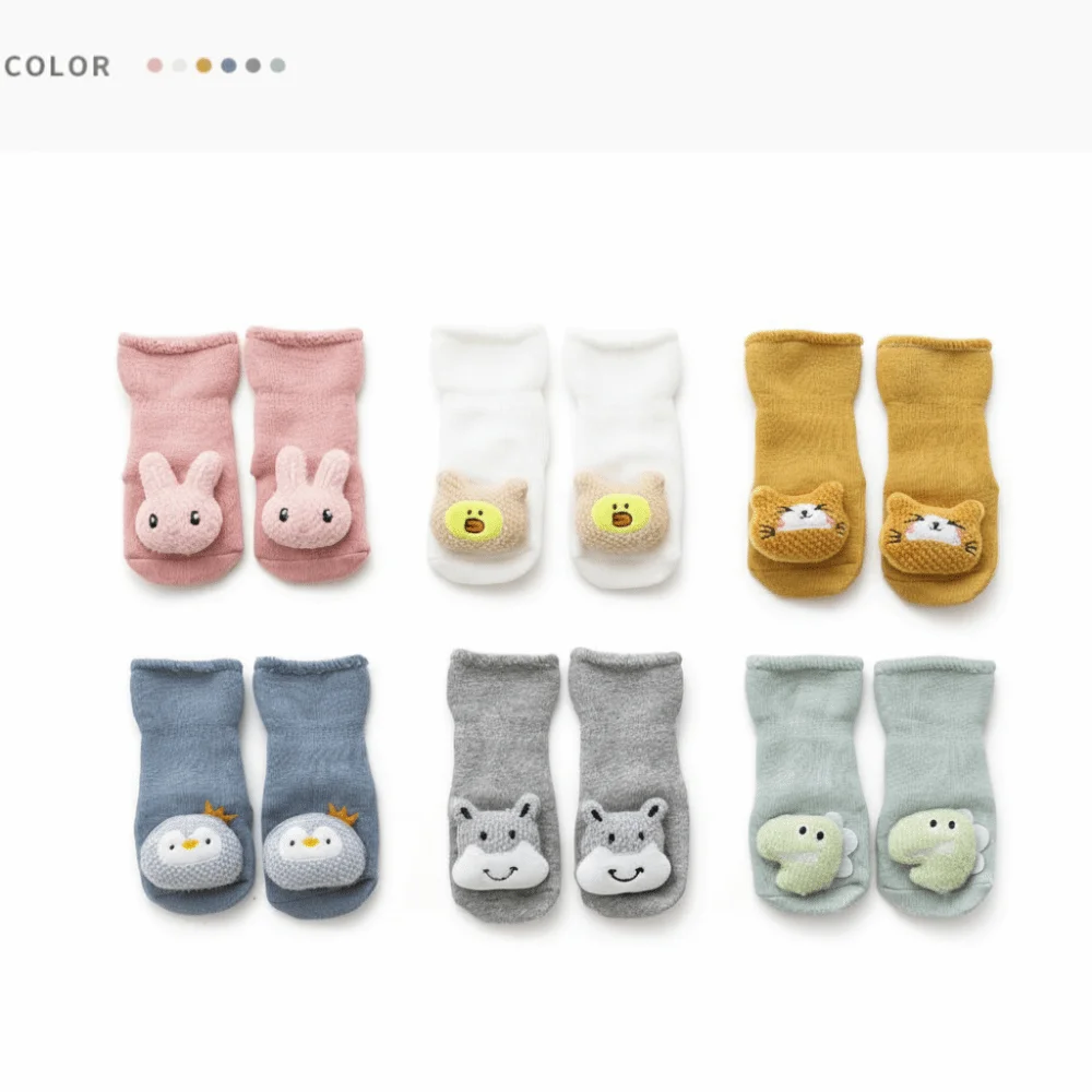 Warm Plus Fleece Socks 3D Anti-Slip Walking Socks Fleece Lining Thick Newborn Socks Autumn Winter