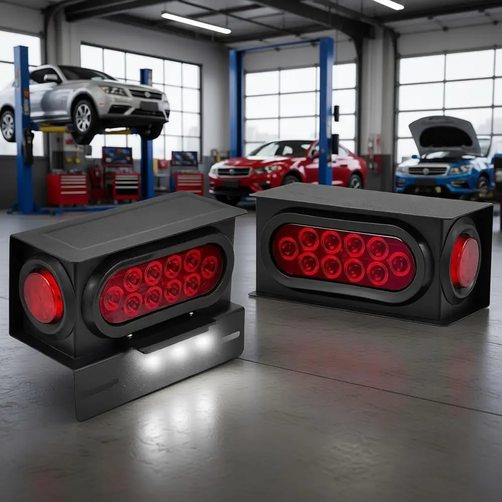 

Комплект из 2 стальных корпусов для фонарей прицепа с 6-дюймовыми овальными красными светодиодными задними фонарями, 2-дюймовыми круглыми 4-светодиодными красными боковыми габаритными огнями, 6-светодиодными фонарями