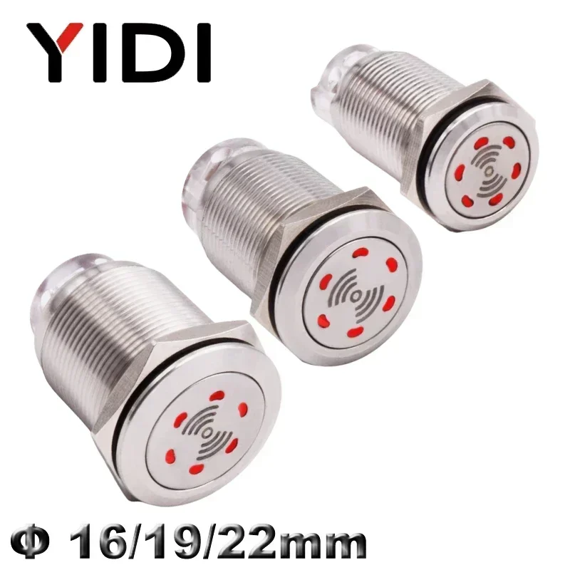 Customized 19mm 22mm LED Loud Intermittent Flashing Warning Light Buzzer 12V 24V 220V Mini Red Lamp Alarm Stainless Steel Metal