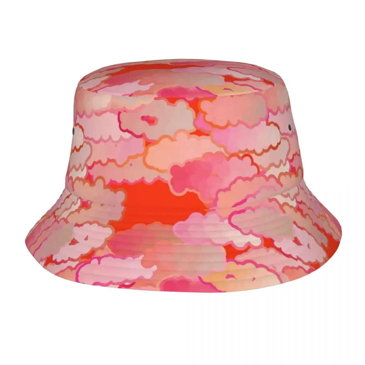 Custom Japanese Clouds Bucket Hat Unisex Sunset Coral Pink Cloud Summer Travel Beach Sunset Coral Pink Cloud Fisherman Cap