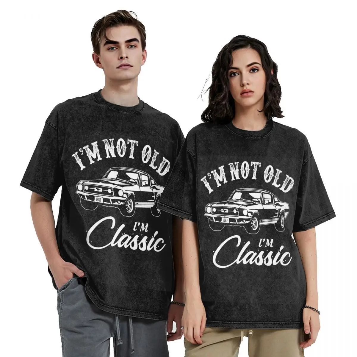 

Classic Car Mustang Hip Hop Short Sleeve T-Shirts Washed Tops Tees Streetwear T Shirt Vintage for Men Women
