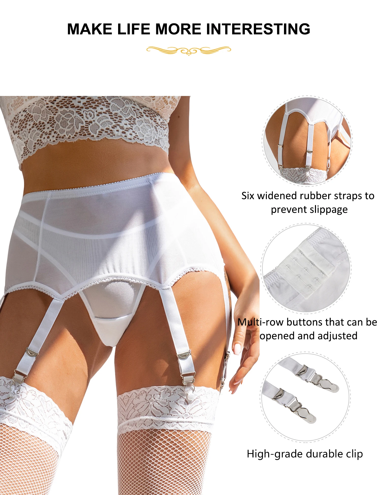 Comeondear Women Underwear Sexy Lingerie Lace Garter Belt Plus Size Transparent  6 Vintage Metal Clip Mesh Bridal Suspender Belt