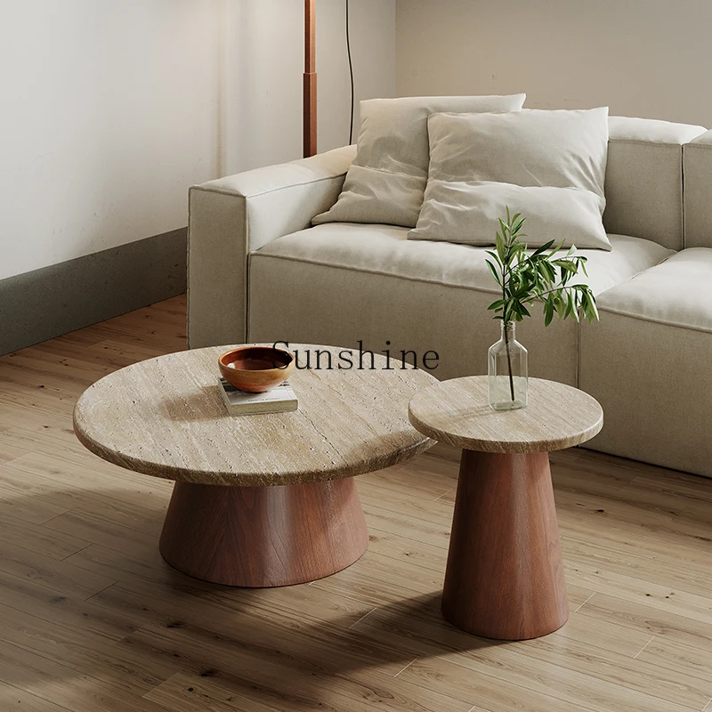 Wabi-sabi wind combination retro simple coffee table B & B living room home round sofa side few