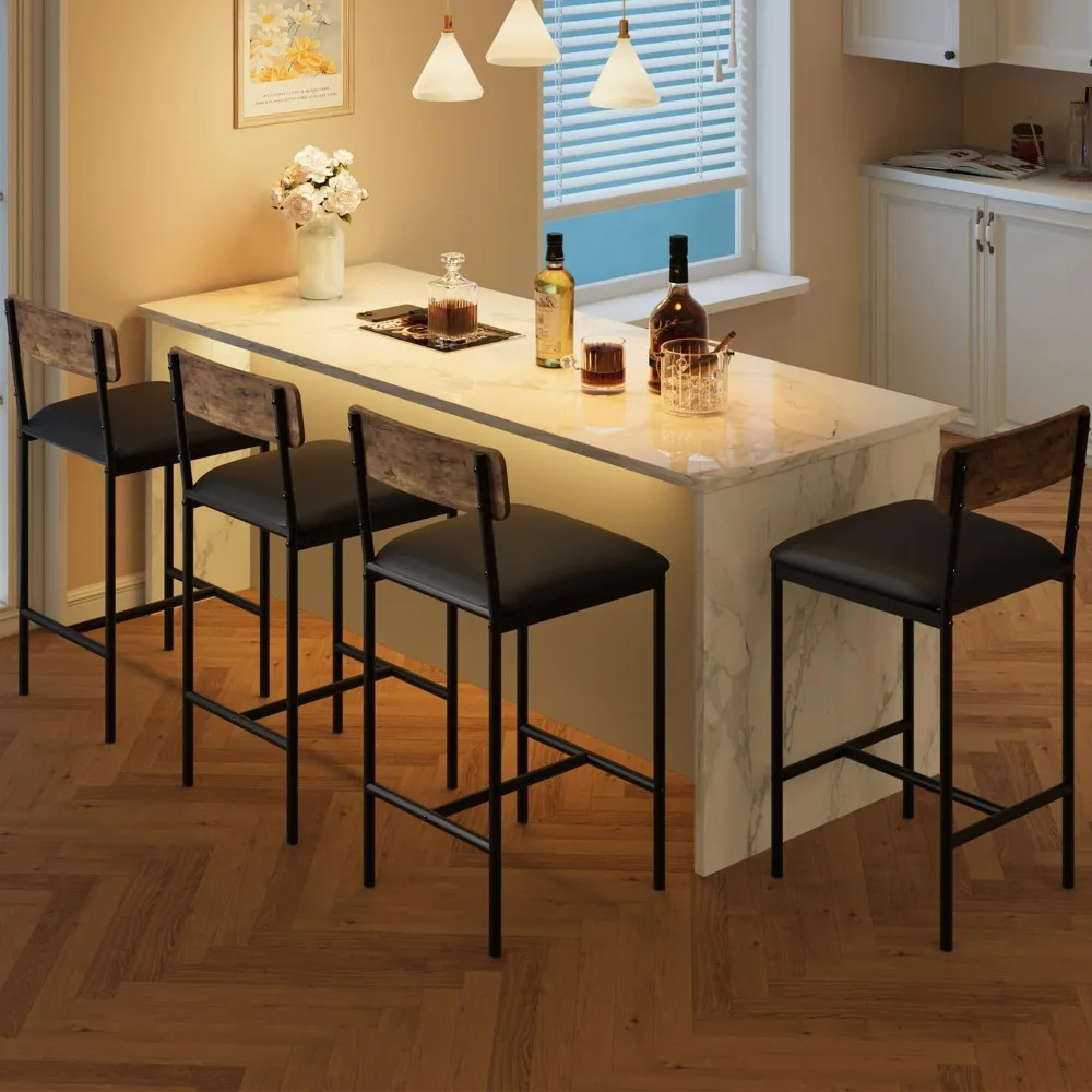 

25.5 Inches Bars Stoolss Set of 4, Kitchen Bars Stools w/Footrest, Upholstered Bar Chairs with Back, Easy Assembly, Bar Stools