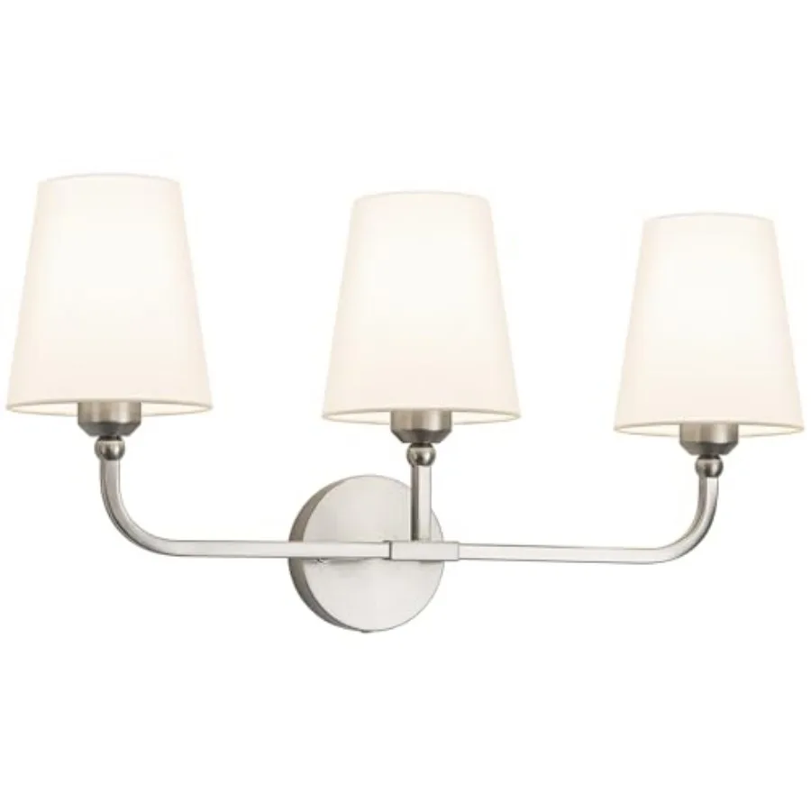 

Bathroom Vanity Light, Brushed Bathroom Light Fixtures, Lighting Fixtures Over Mirror, Modern Wall Sconce with Flared White Fab