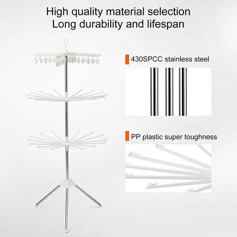 Foldable Drying Rack With Clips 360 Rotatable Tripod Airer For Clothes Easy Assembly Steel Rack Stand For Towels Socks Underwear