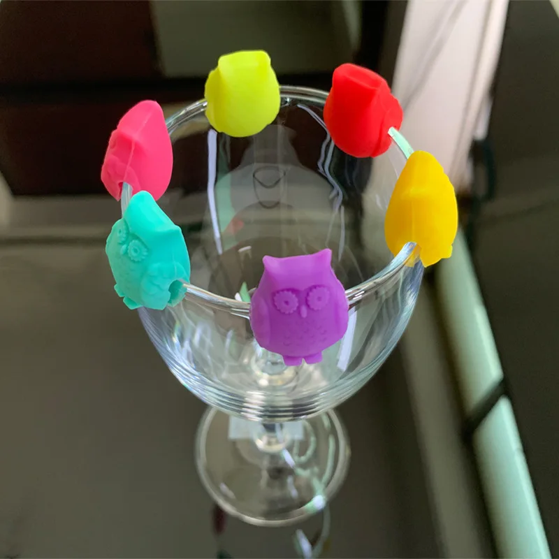 6Pcs/Set Cute Owl Party Wine Glass Markers Silicone Drinking Buddy Cup Identification Cup Labels