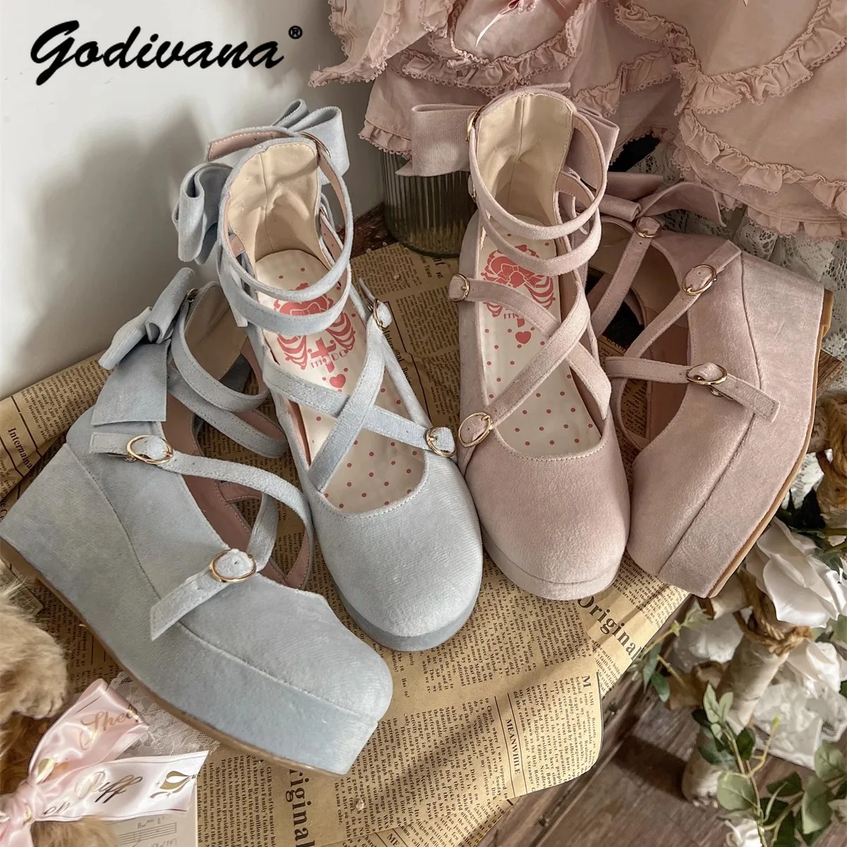 

Original Ladies Elegant Lolita Suede Muffin Shoes New Spring and Autumn Women's Paltform Pumps High Heels