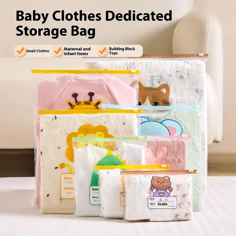 10/15/20 ชิ้น ถุงเก็บของแบบมีซิป ลายการ์ตูนช้าง ยีราฟ โปร่งใส หนาขึ้น ประหยัดพื้นที่ สำหรับเด็กอนุบาล