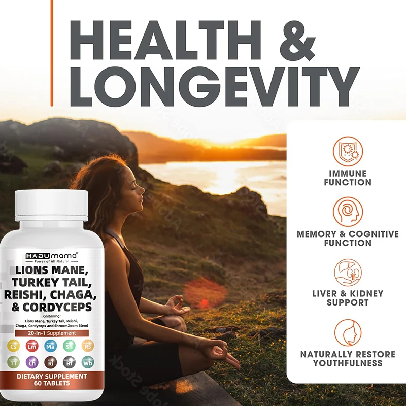 Lions Mane, Cordyceps and Reishi - System Booster & Nootropic Supplement - for Energy & Support - Relieve Stress 100 Pills