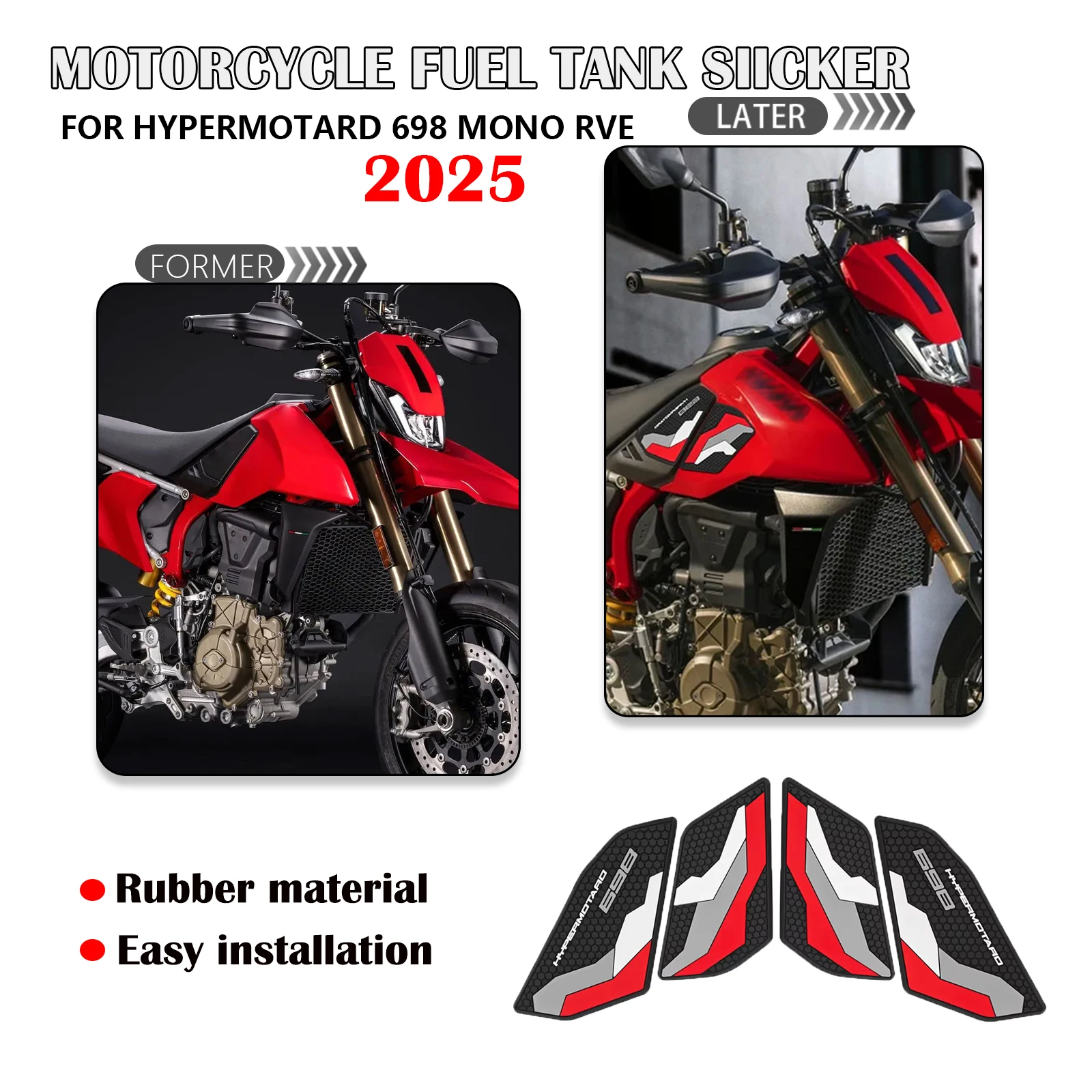 

For Ducati Hypermotard 698 Mono RVE 2025 NEW Motorcycle fuel tank pad fuel tank traction pad anti-slip side fuel tank sticker