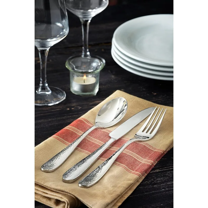 Modern Fidenza Hammered Silverware Set - 18/10 Stainless Steel Flatware Set for Elegant Dining - Dishwasher Safe Cutlery Set