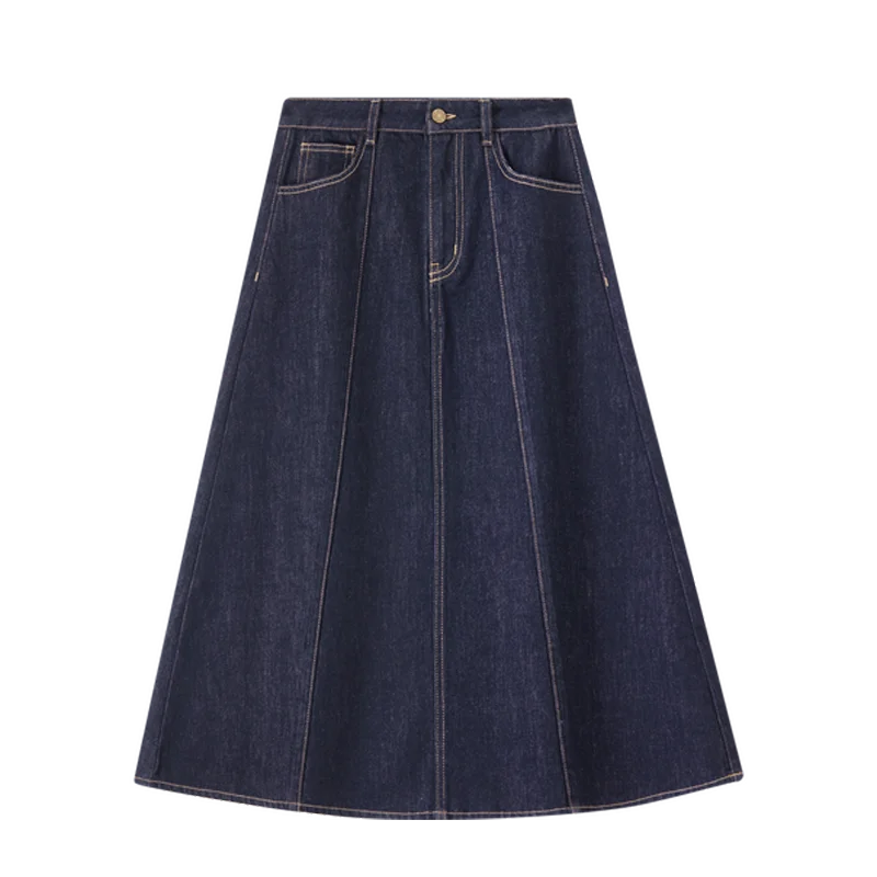 SENTUBILA faldas vaqueras para mujer 2025, Primavera Verano, corte en A, cintura alta, moda para ir al trabajo, ropa de oficina de algodón, falda larga W52Q59284
