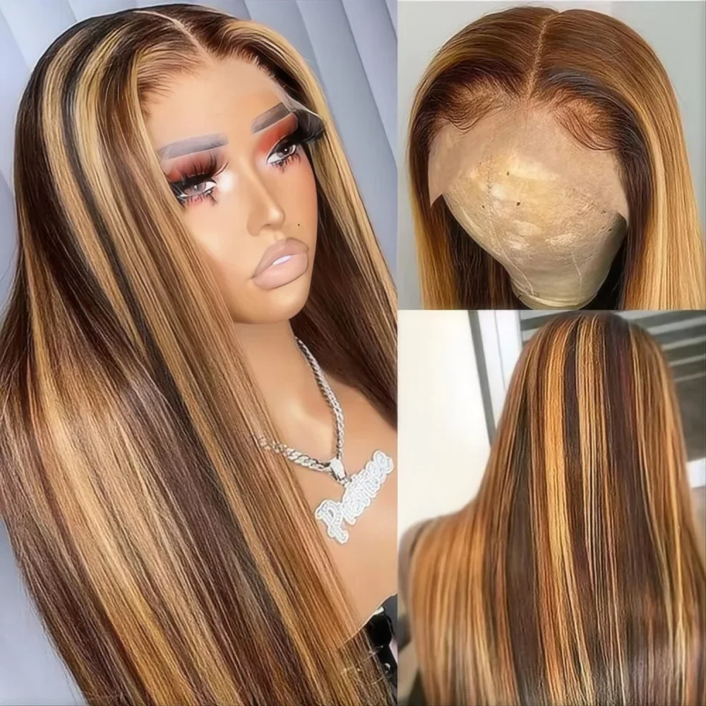 

HD Glueless Highlight Wig Human Hair Colored 13x6 Lace Front Wig Vietnamese Super Double Drown Bone Straight Lace Frontal Wigs