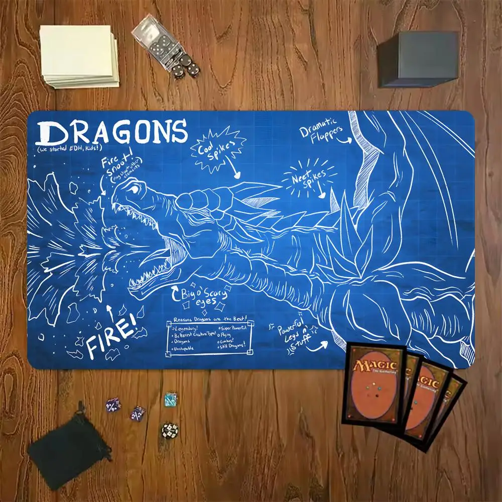 Blueprint Dragon Line Mouse Pad Card Playmat Stitched with Magic Zones Tabletop for MTG/TCG Card Battle Commander Gaming Mat
