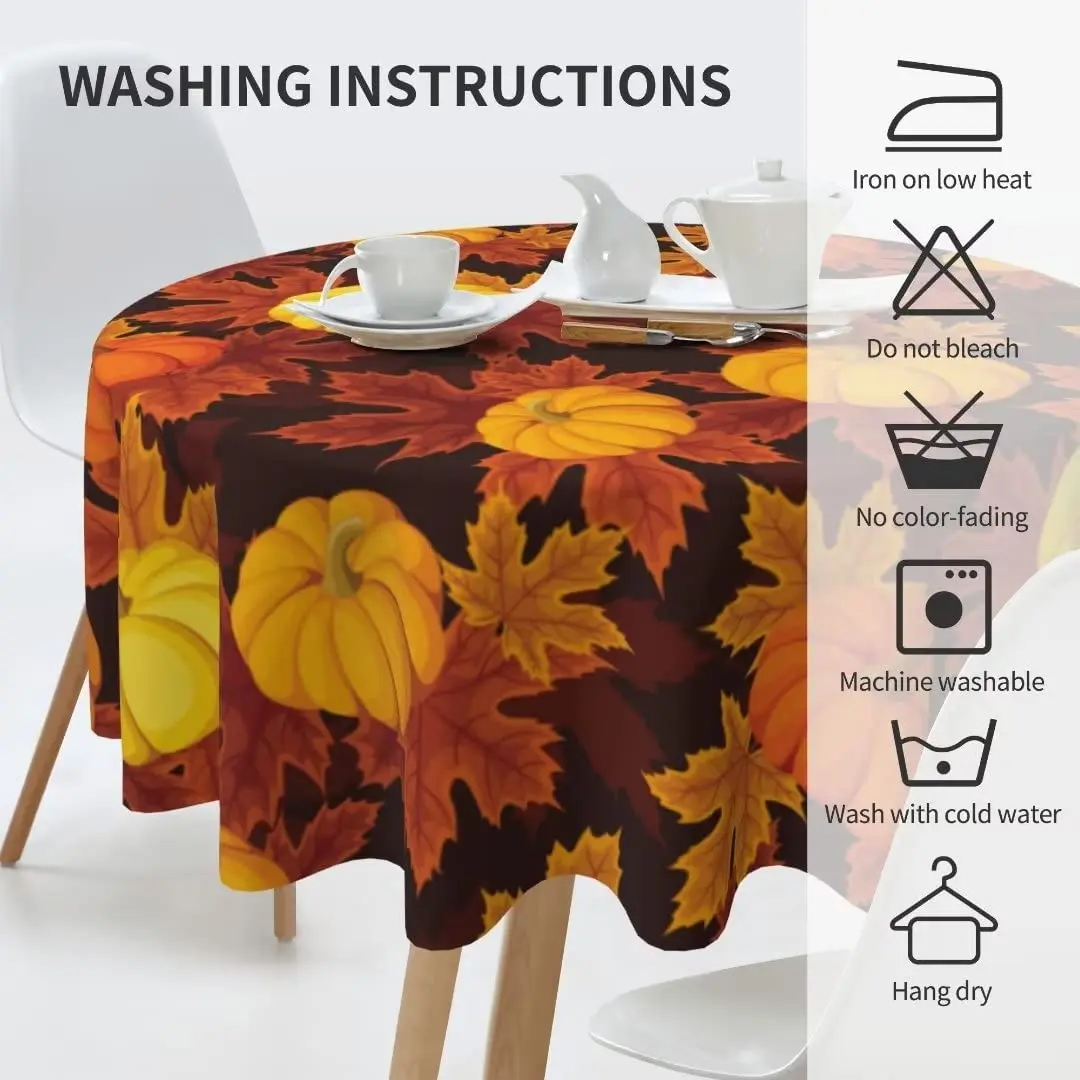 Fall Pumpkin Tablecloth 60 Inch Round Autumn Thanksgiving Table Cloth Dust-Proof Wrinkle Resistant Rustic Tablecloth