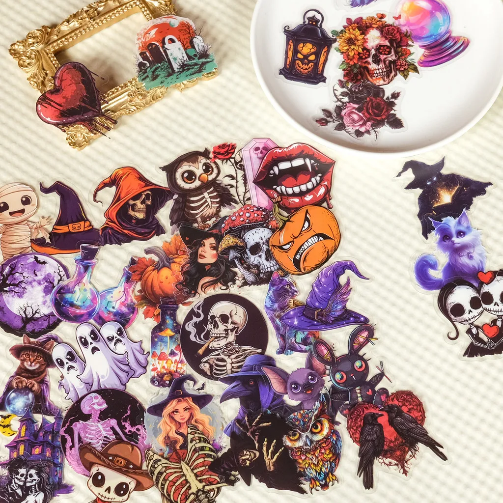50PCS Halloween PET Horror Aesthetic Cartoon Stickers - Witch & Skull Designs for DIY Luggage & Notebooks AnimeWorlds Store