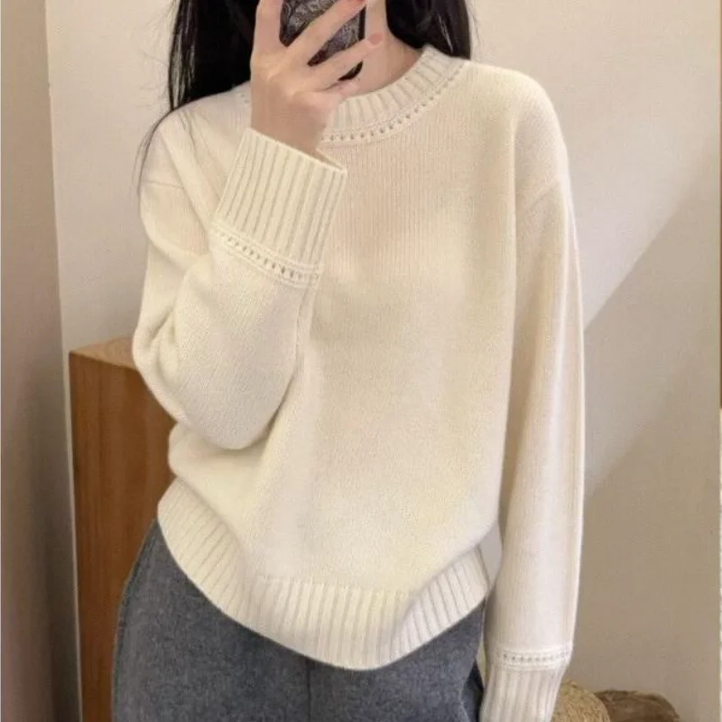 

Корейский стильный вязаный свитер из мягкой кашемировой шерстяной смеси для женщин, весна-осень, базовый слой, с ажурной подкладкой, нежный модный свитер