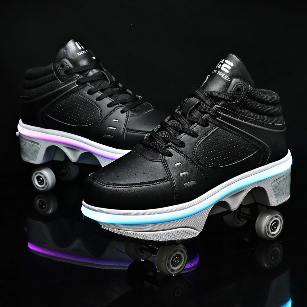 Unisex Shining Deform Roller Skates Shoes With 4 Wheels Child Youth Deformation Shoes Fashion Parkour Sneakers