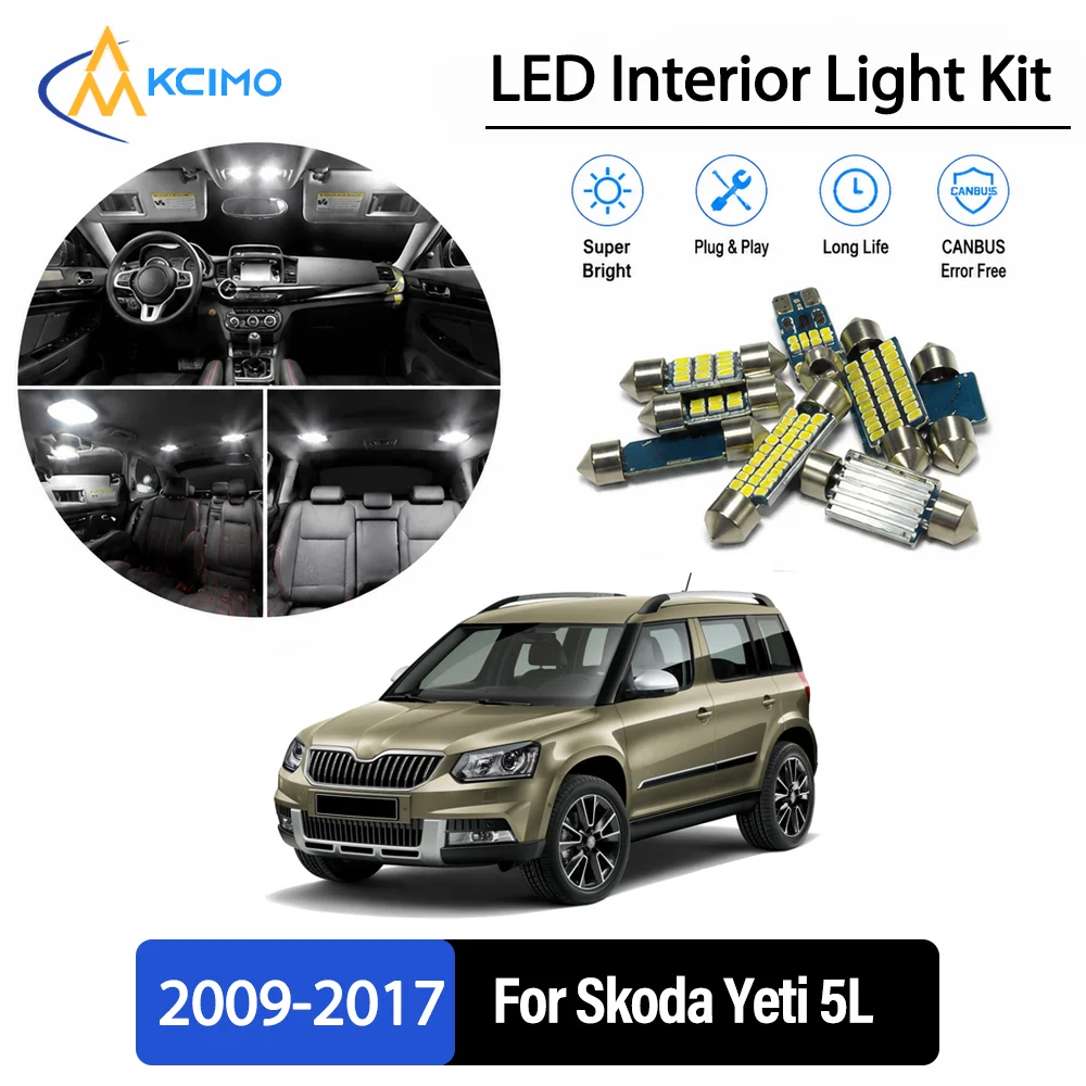 For Skoda Yeti 5L 2009-2017 2010 2011 Premium No-Wire Continuous Glow Auto Interior LED Bulb Remodel Set Cabin Refit Lamps