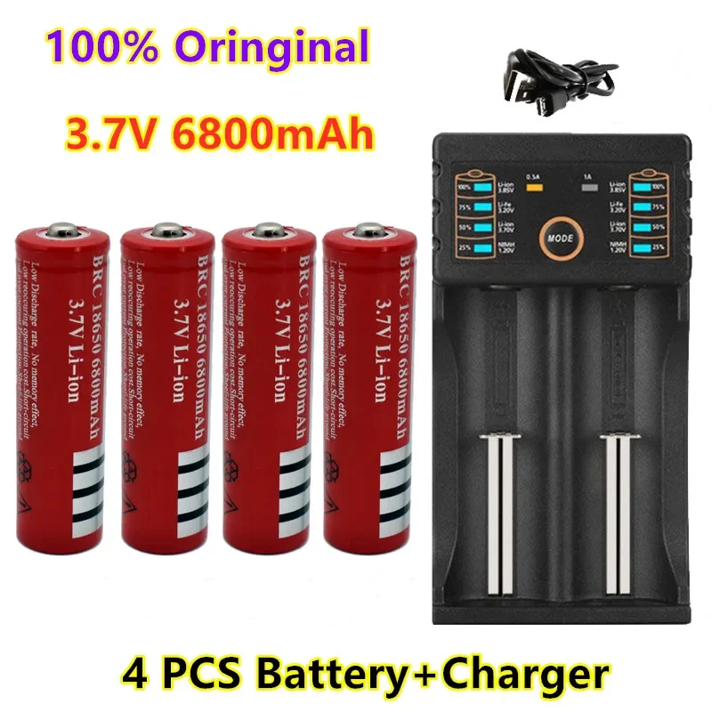 Original 18650 Battery 3.7V 6800mAh Rechargeable Li Ion Battery for Led Flashlight Battery Litio Lithium Batterie + Charger