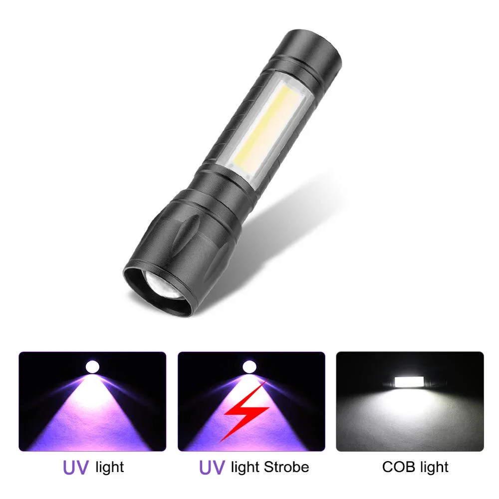 UV Flashlight LED Ultraviolet Torch Zoomable Mini Ultra Violet USB Rechargeable Inspection Lamp Pet Urine Stain Detector Torch