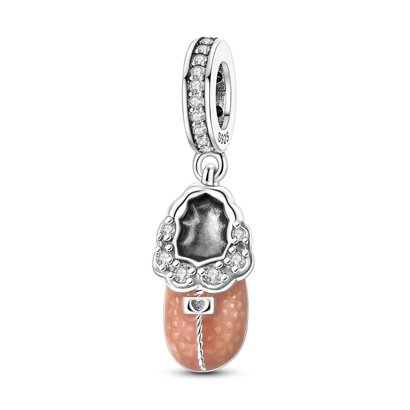 925 Sterling Silver Plush Slipper Charms Bead CZ Zirconium Dangle Fit Original Bracelet DIY Women Jewelry Gift