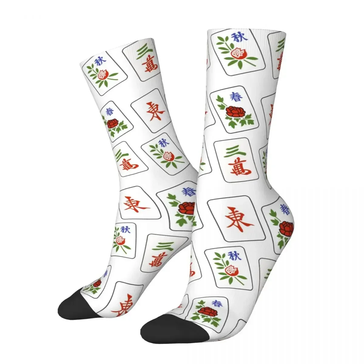 Autumn Winter Casual Men's Women's Mah Jongg Mahjong Cubes Pattern Socks Breathable Basketball Socks