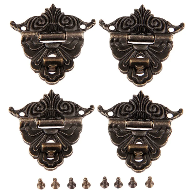 4Pcs Antique Bronze Hasp Latch Jewelry Wooden Box Lock Mini Cabinet Buckle Case Locks With Screws Funiture Fittings 45*48mm