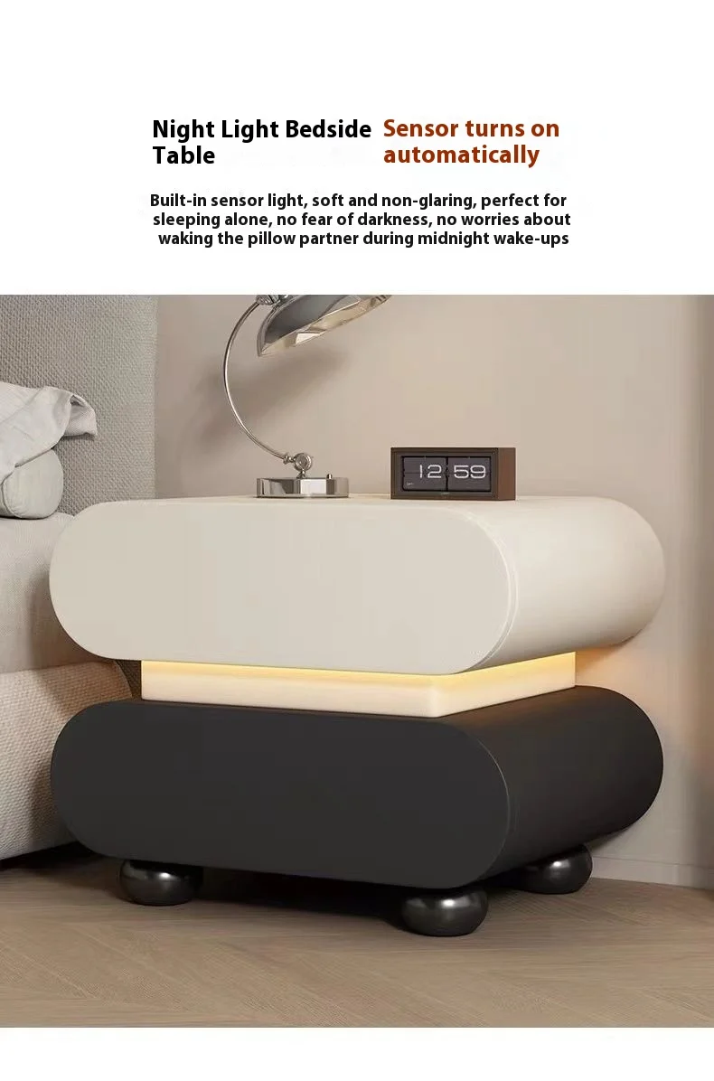 طاولة بجانب السرير من الخشب الصلب، خزانة غرفة نوم منزلية بسيطة وحديثة #5