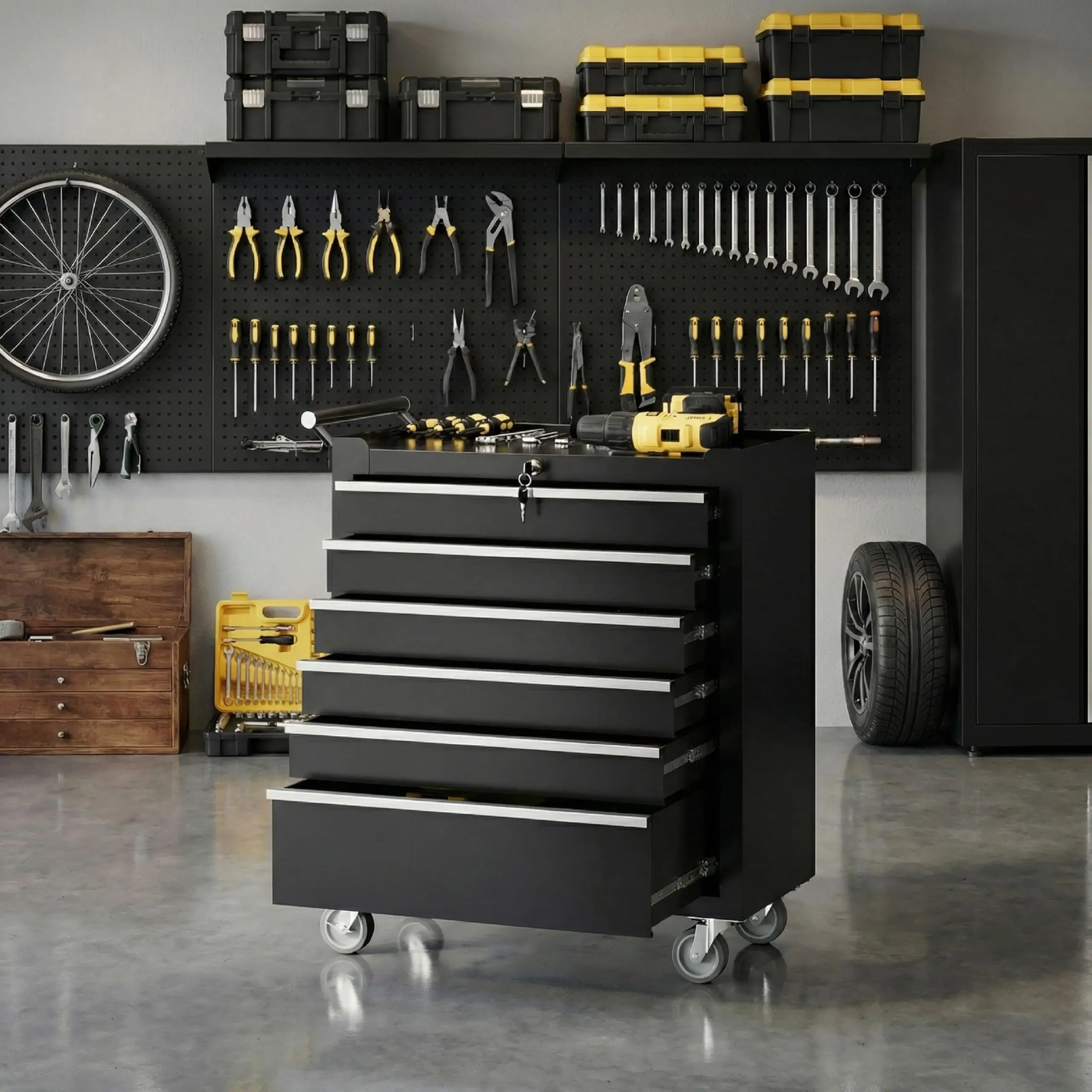 Rolling Tool Box with Wheels – 6 Drawer Heavy Duty Tool Chest Cabinet, Lockable Portable Storage Organizer with Drawer