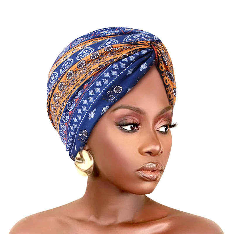 

Fashion Women Printed Cross Twist Turban Cap for Women Headband Indian Hat African Head Wraps Lady Hair Accessory Turbante Mejur