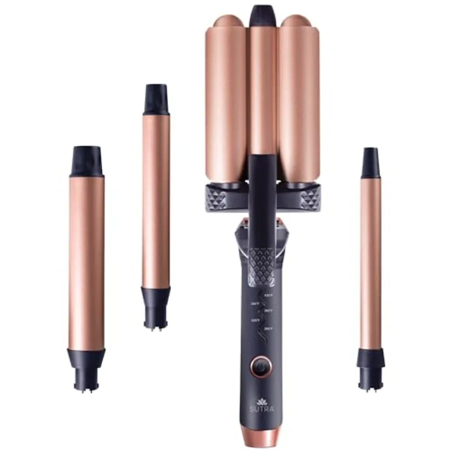 

4-in-1 Hair Curling Iron Set with Tourmaline Infused Ceramic Barrels for All Hair Types - Professional Curling Wand with Cliple