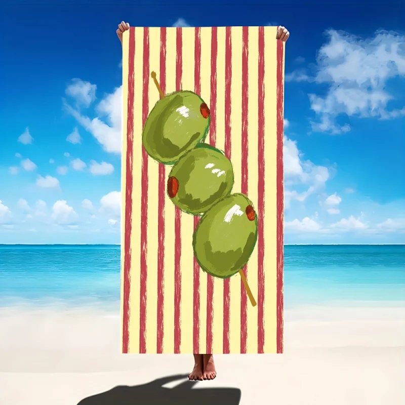 Fun Art Striped Green Olive Painting Print Beach Towel Sand Free Quick Dry Soft Absorbent Towel Summer Beach Holiday Blanket