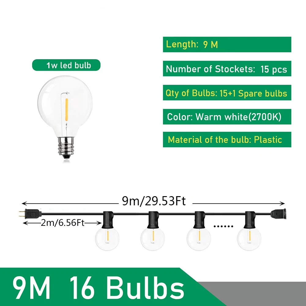 G40 Outdoor Lichtslingers LED Party Garland Dimbare Globe Lampen Fairy Lamp Voor Straat Patio Tuin Camping Terras Decoratie