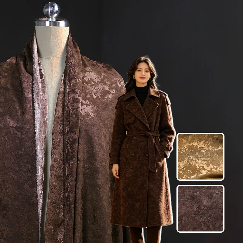 

Vintage Brown Jacquard Satin Fabric Soft Worn Texture Dark Pattern Cloth for Sewing Women Shirt Dress Garment Design Material