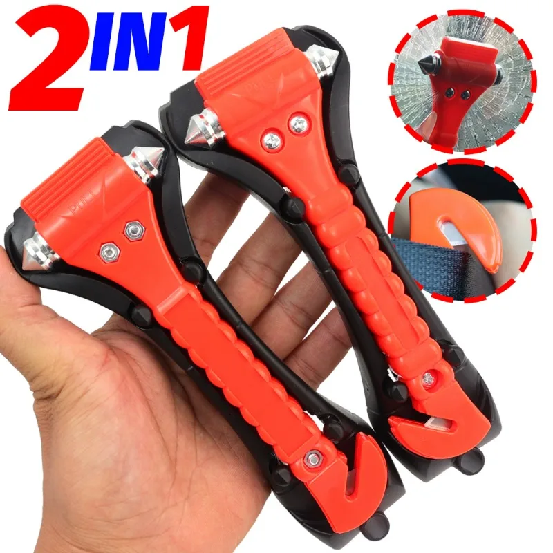 Car Breaking Window Emergency Escape Hammer 2-in-1 High Hardness Carbon Steel Safety Hammer Seatbelt Cutter for Auto Truck Bus