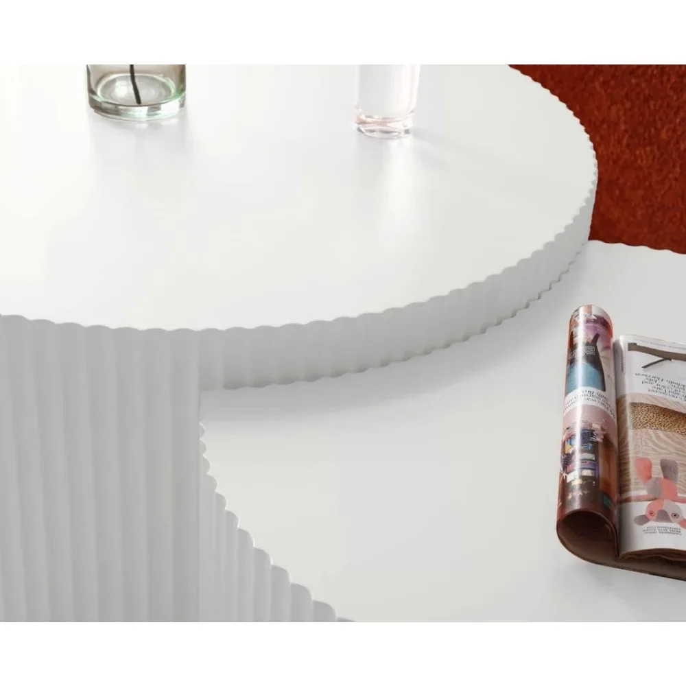 Conjunto de mesa de centro artesanal branca de 31,5 polegadas com 2 formas redondas e meia lua para sala de estar e escritório