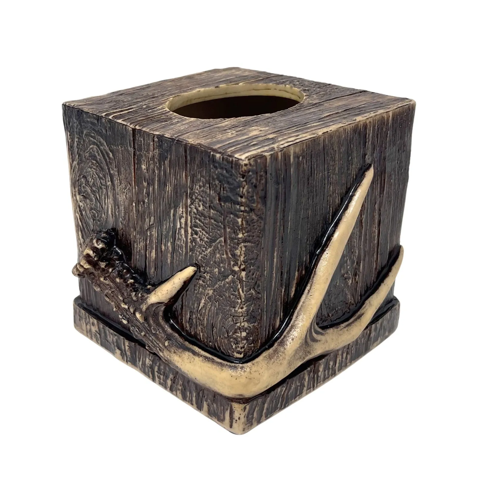 

Wooden and Antler Tissue Box Cover Rustic Cabin Natural Home Decor for Living Room Bathroom Farmhouse Style Storage Organizer