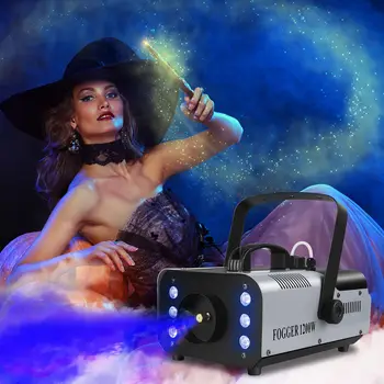 Machine à fumée U'King 1200W avec 6 LED, télécommande et éjecteur de fumée, idéale pour les disco, les fêtes de Noël et les DJ. Effets lumineux scéniques et de scène. 10 best sales Spectacle LED - №1