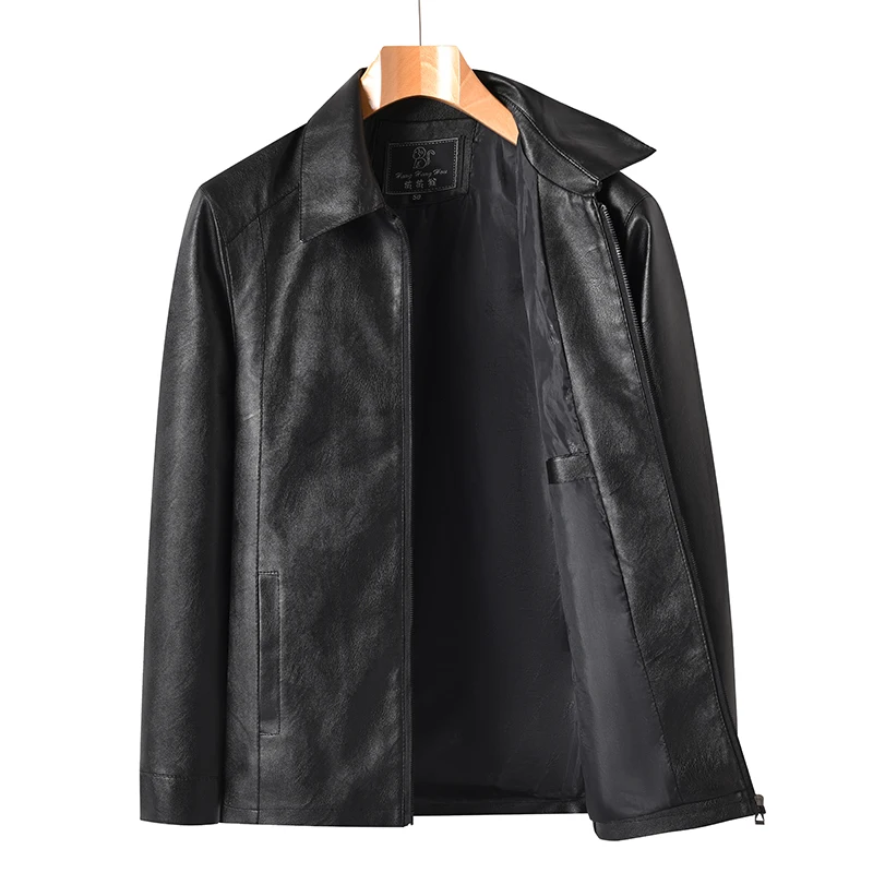 

Мужская кожаная куртка из полиуретана на весну 2026 года, повседневная, однотонная, с воротником-стойкой, модная, с длинными рукавами, приталенного кроя, из полиэфирного волокна