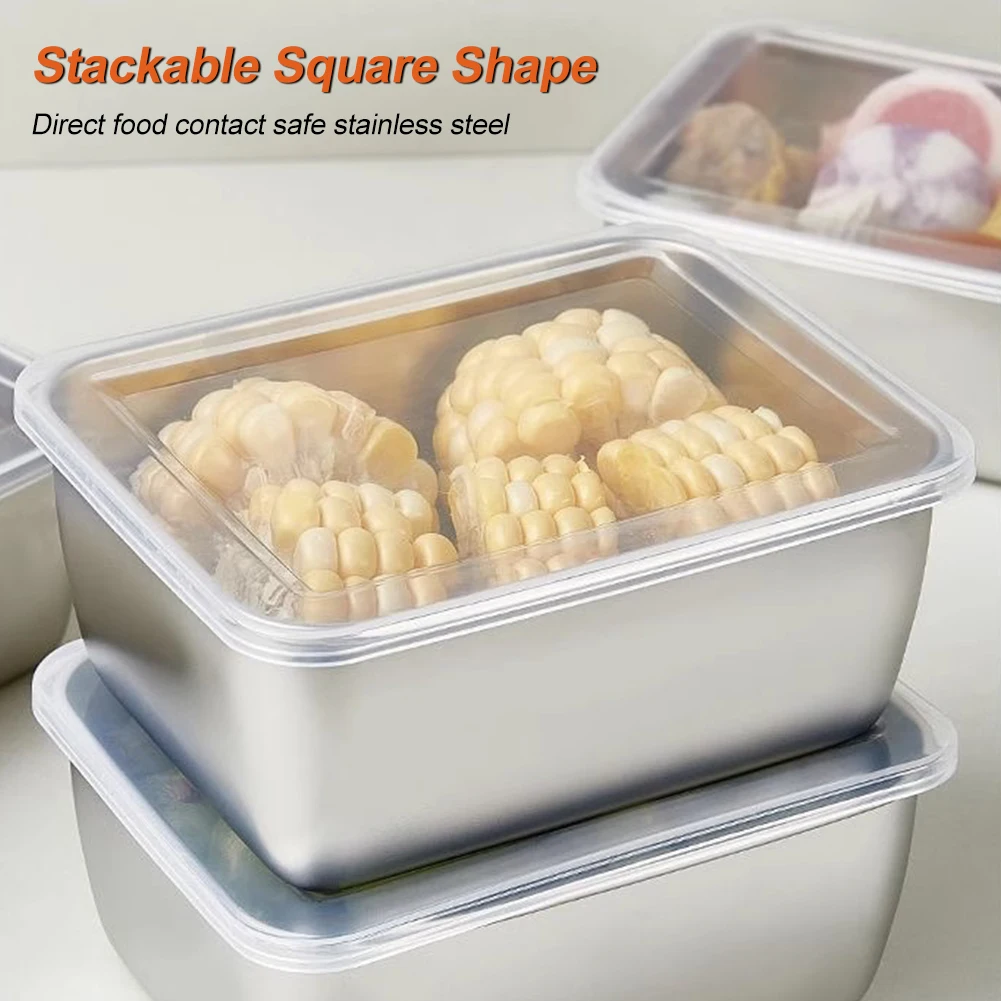 Refrigerator Food Sealed Storage Stainless Steel Fresh Keeping Metal Box Large Capacity Container Box Lunch Bento Boxs with Lid