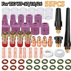 Alta temperatura Tig soldagem tocha, bocal, Stubby Gás Lens, copo de vidro, acessórios de solda para TIG, WP-17, 18, 26, 55pcs